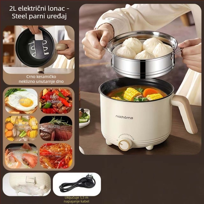 Električno kuhalo za kuhanje – 2 L keramička unutarnja posuda, upravljanje gumbom, Grill & Shabu-Shabu, 1 unutarnja posuda, grijanje na dnu