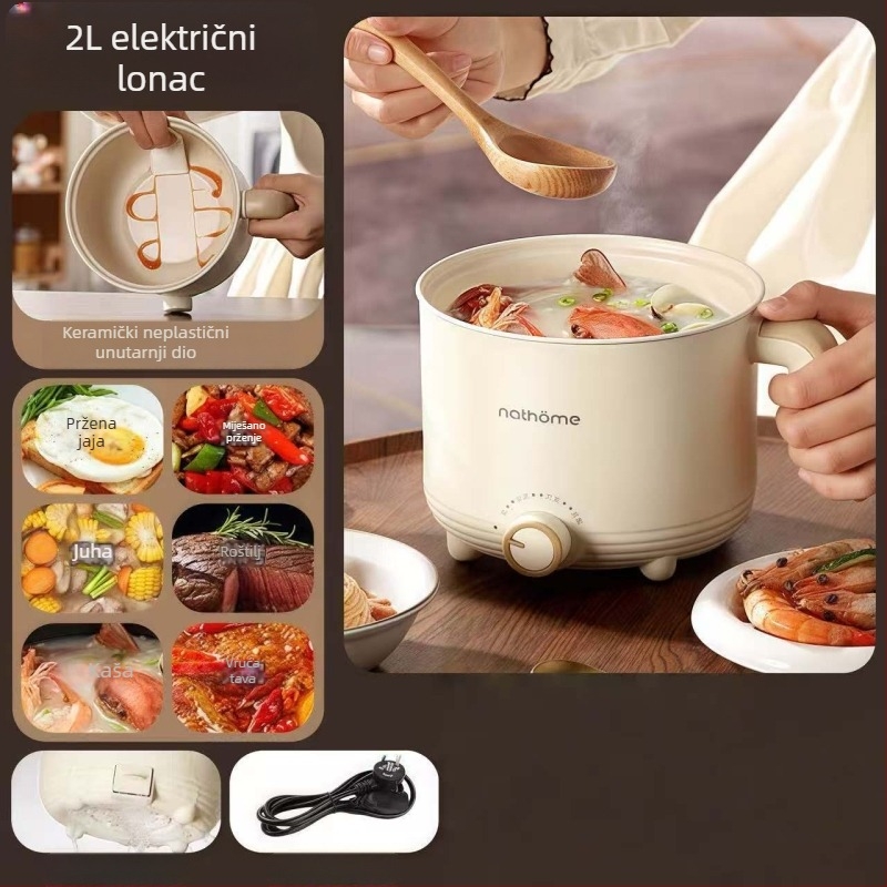 Električno kuhalo za kuhanje – 2 L keramička unutarnja posuda, upravljanje gumbom, Grill & Shabu-Shabu, 1 unutarnja posuda, grijanje na dnu