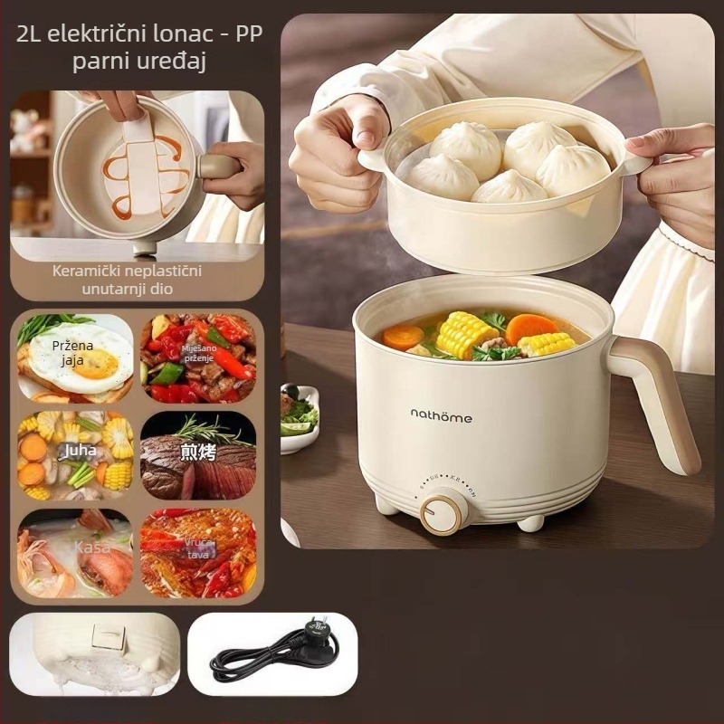 Električno kuhalo za kuhanje – 2 L keramička unutarnja posuda, upravljanje gumbom, Grill & Shabu-Shabu, 1 unutarnja posuda, grijanje na dnu