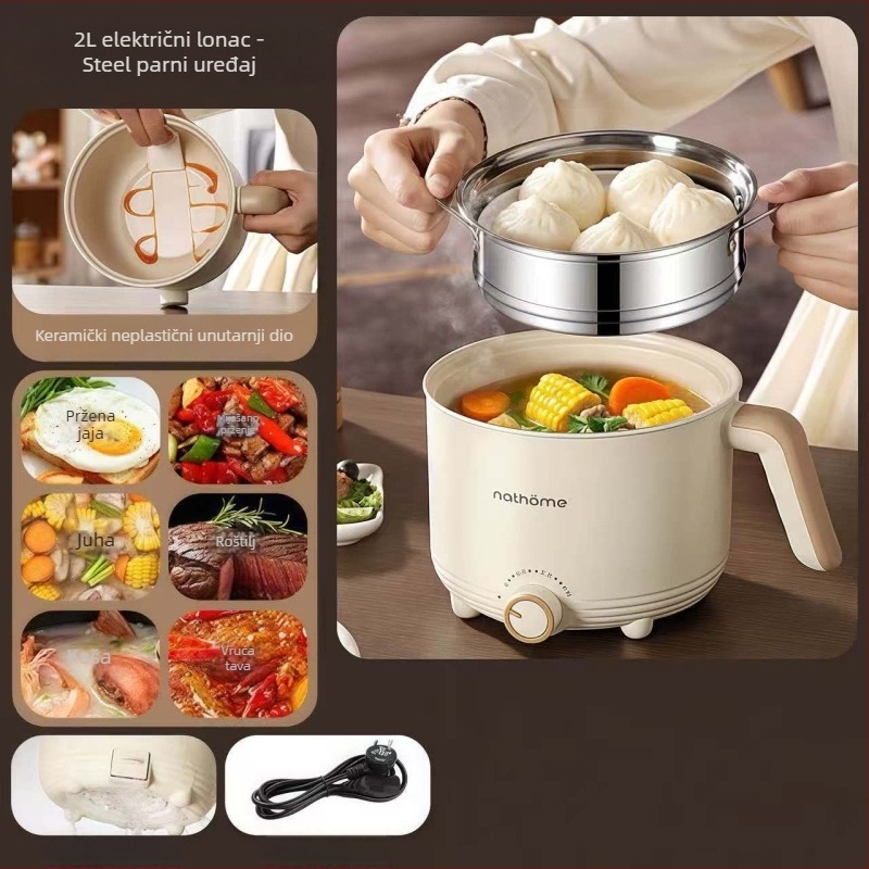 Električno kuhalo za kuhanje – 2 L keramička unutarnja posuda, upravljanje gumbom, Grill & Shabu-Shabu, 1 unutarnja posuda, grijanje na dnu