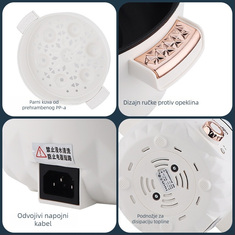 YOUDIJIA Električna posuda za kuhanje, do 800W, 110V, funkcije: para, piranje, prženje na tavi, kuhanje, dinstanje, hot pot i grill 2 u 1, pogodna za 2-3 osobe