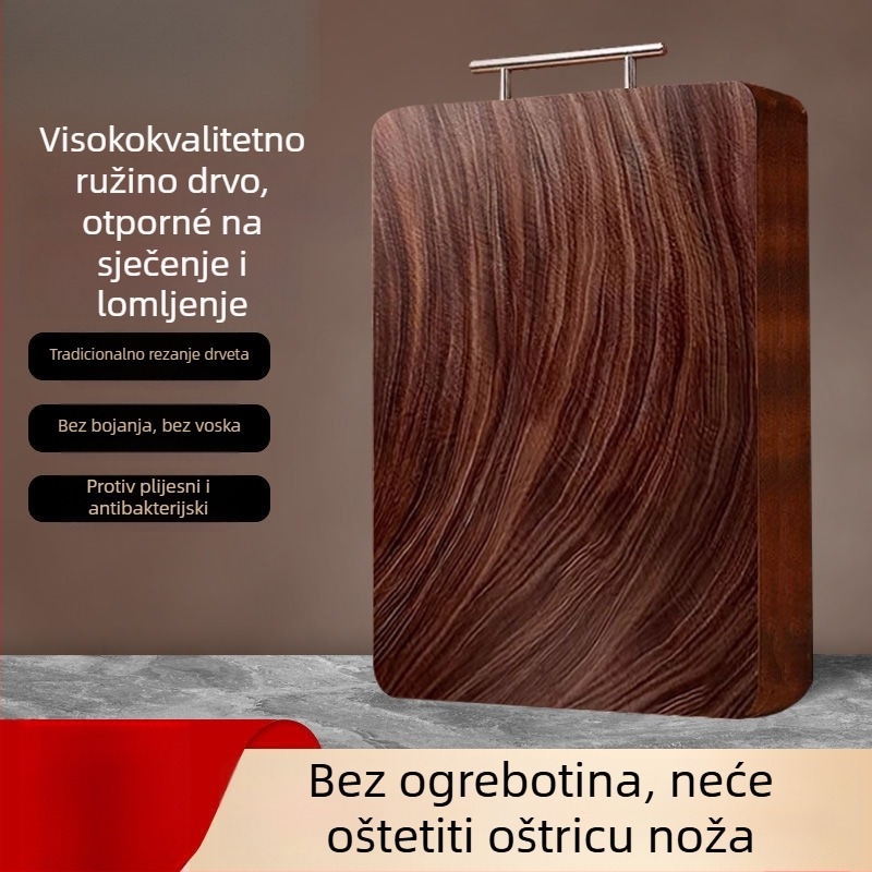 Daska za rezanje od ružinog drveta, čvrsta konstrukcija, protuklizna, antibakterijska, otporna na plijesan, jednostavan i moderan stil