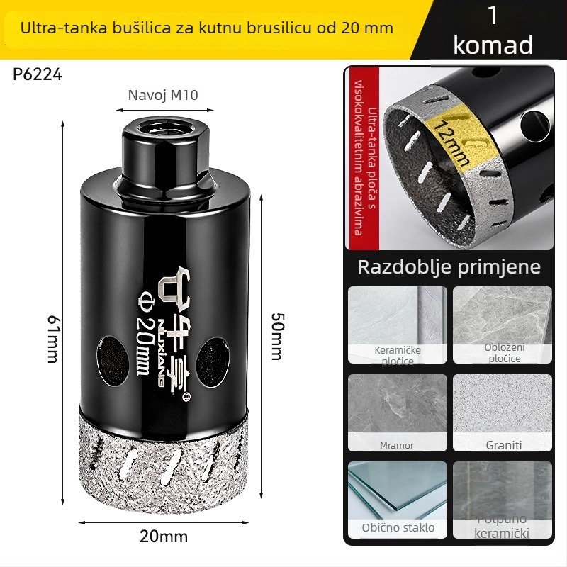 Bušilica za otvaranje rupa za kutnu brusilicu za keramiku i staklo — izuzetno tanak, s više rupa, širokim otvorom, suho bušenje