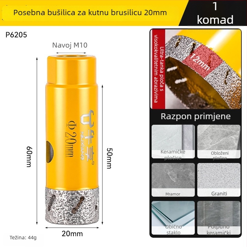 Bušilica za otvaranje rupa za kutnu brusilicu za keramiku i staklo — izuzetno tanak, s više rupa, širokim otvorom, suho bušenje