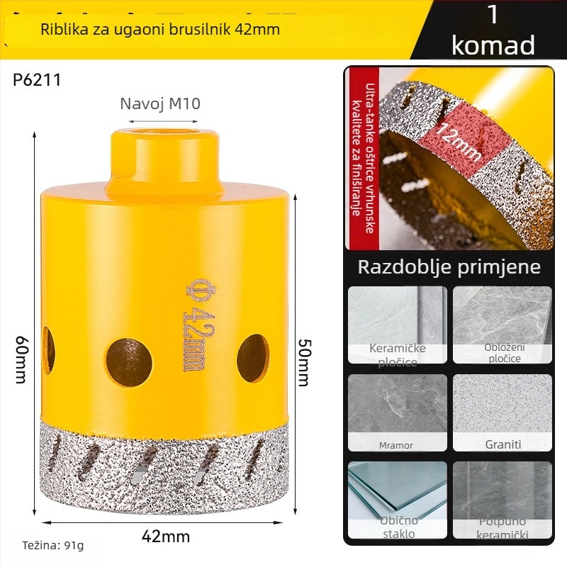 Bušilica za otvaranje rupa za kutnu brusilicu za keramiku i staklo — izuzetno tanak, s više rupa, širokim otvorom, suho bušenje