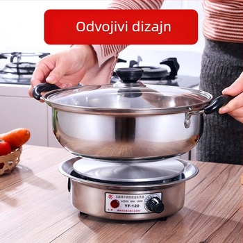 Nehrđajući čelična električna posuda s podijeljenim dizajnom, kapacitet 4 L, snaga 800–1000 W, prilagodljiva temperatura, unutarnja posuda od legure