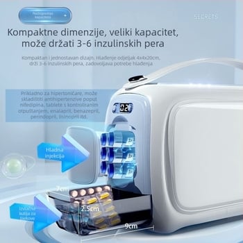Poluvodički automobilski frižider za skladištenje inzulina — kućište od ABS-a, volumen manje od 5 L, snaga 5 W, napajanje 5V, težina 1,5 kg
