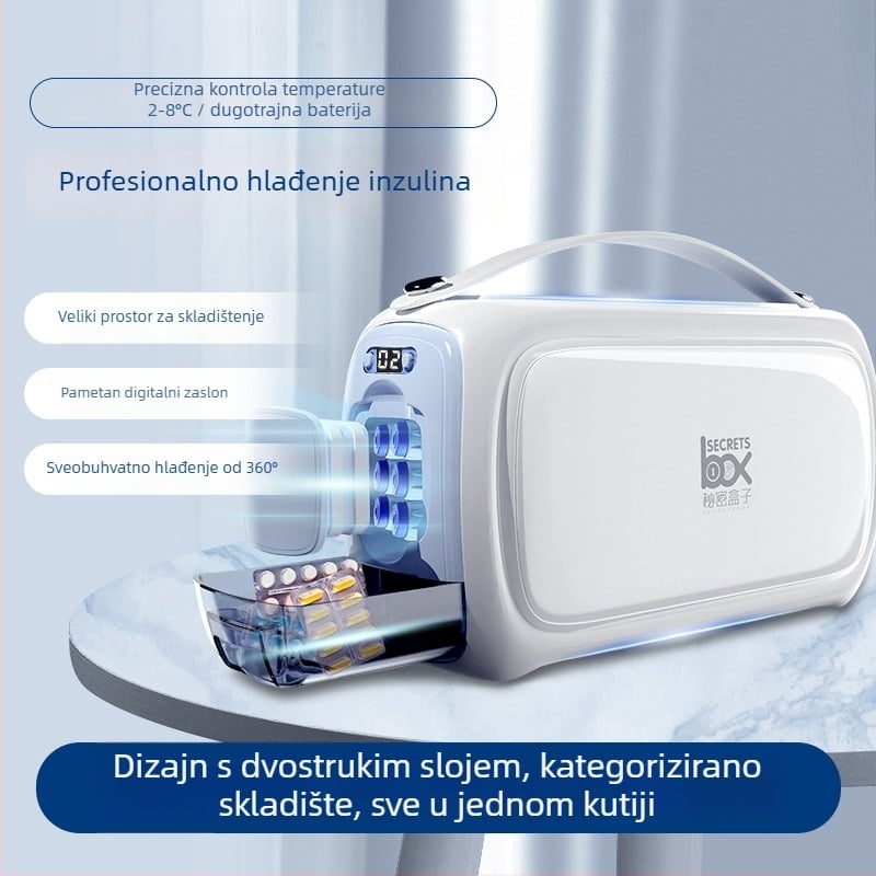 Poluvodički automobilski frižider za skladištenje inzulina — kućište od ABS-a, volumen manje od 5 L, snaga 5 W, napajanje 5V, težina 1,5 kg
