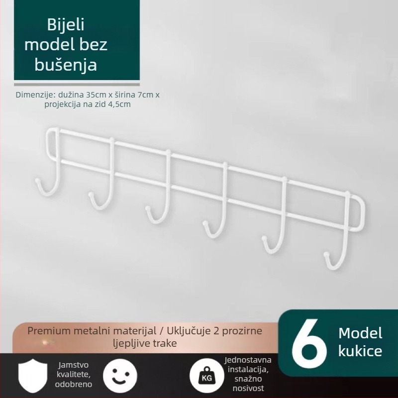 Vješalica za zid bez bušenja s ljepilom – željezna konstrukcija, moderni minimalistički stil, nosivost 3–5 kg, jednodijelni dizajn