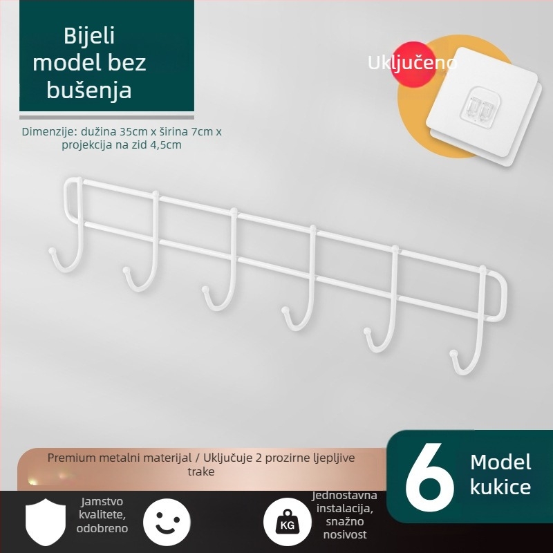 Vješalica za zid bez bušenja s ljepilom – željezna konstrukcija, moderni minimalistički stil, nosivost 3–5 kg, jednodijelni dizajn