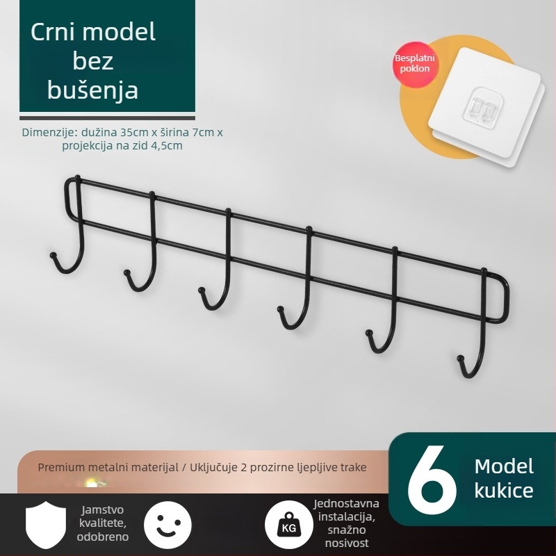 Vješalica za zid bez bušenja s ljepilom – željezna konstrukcija, moderni minimalistički stil, nosivost 3–5 kg, jednodijelni dizajn