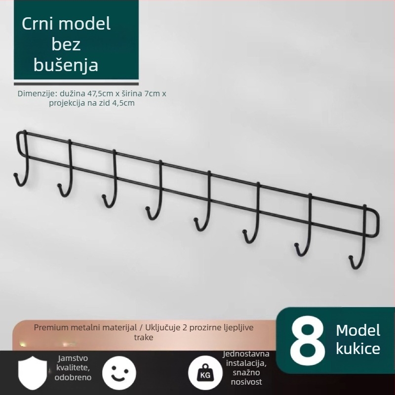 Vješalica za zid bez bušenja s ljepilom – željezna konstrukcija, moderni minimalistički stil, nosivost 3–5 kg, jednodijelni dizajn
