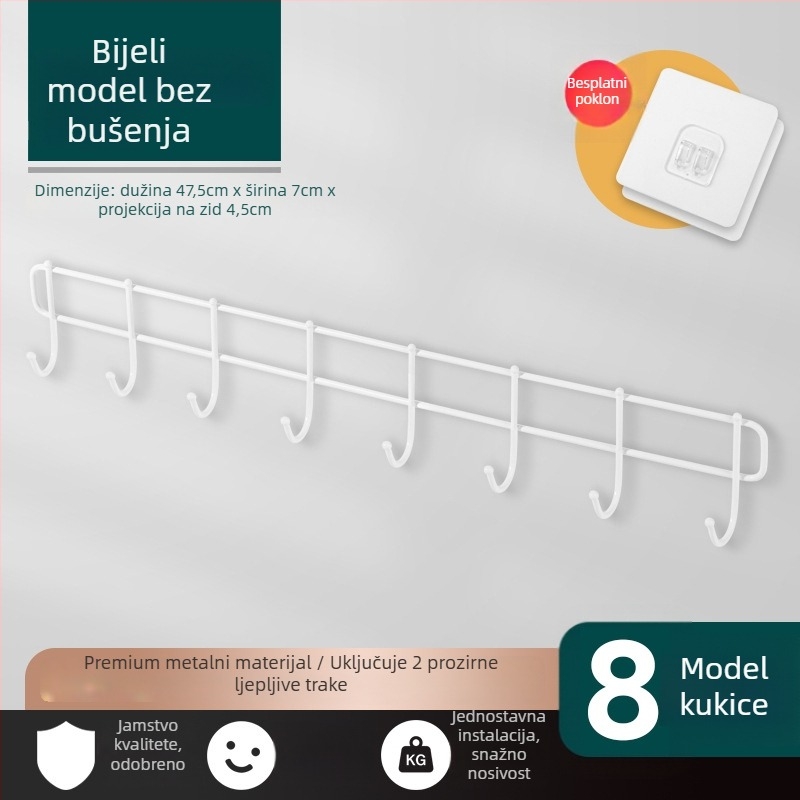 Vješalica za zid bez bušenja s ljepilom – željezna konstrukcija, moderni minimalistički stil, nosivost 3–5 kg, jednodijelni dizajn