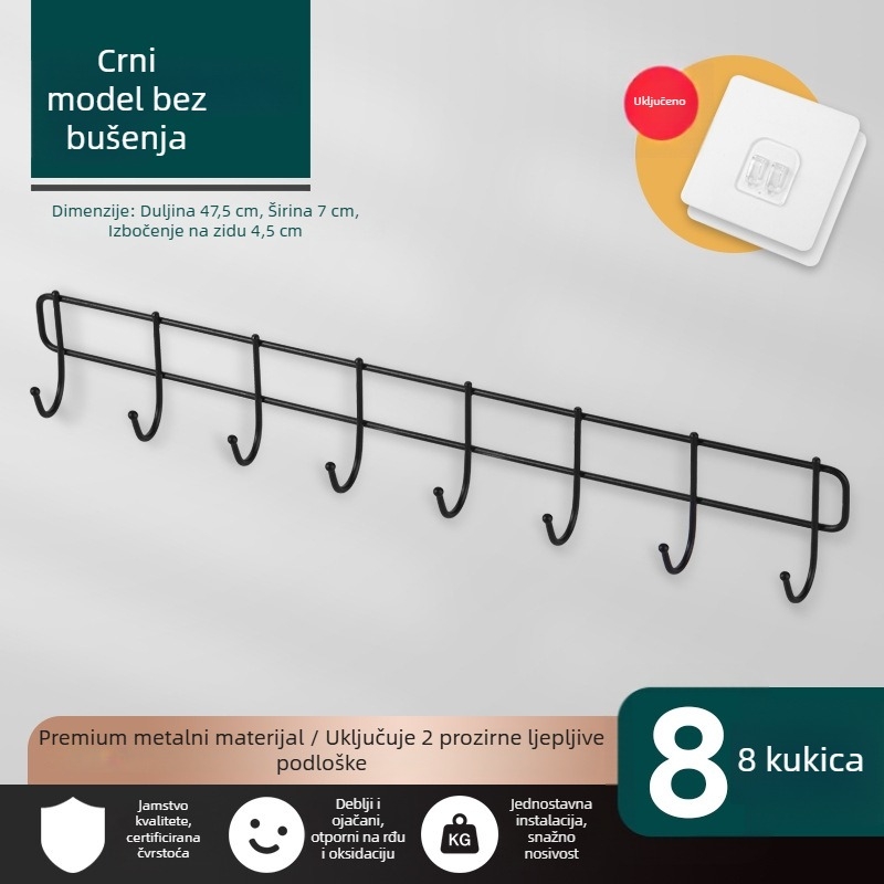 Vješalica za zid bez bušenja s ljepilom – željezna konstrukcija, moderni minimalistički stil, nosivost 3–5 kg, jednodijelni dizajn