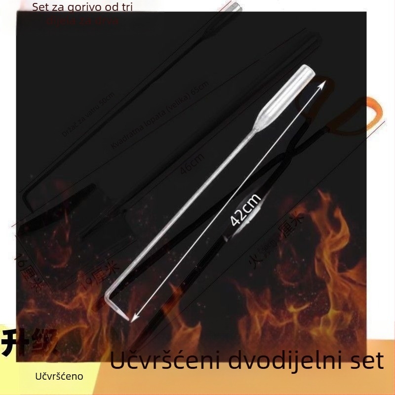 Trodjelni set alata za vatru za roštilj: kuka za vatru, lopatica za ugljen i kliješta; mekani čelik
