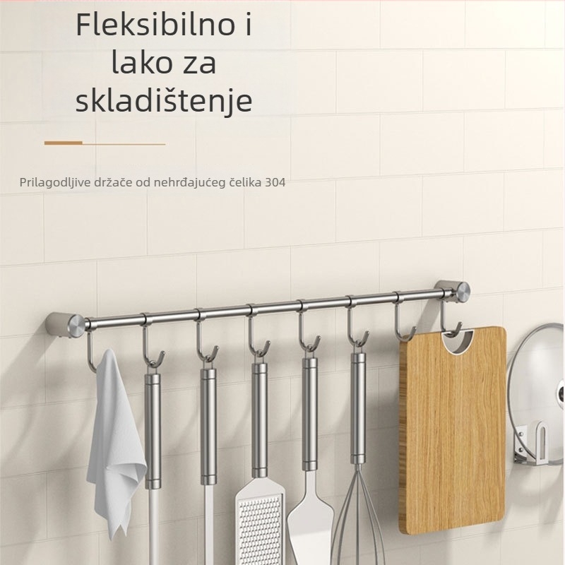 Kuhinjski držač posuđa od nehrđajućeg čelika – zidni, brušeni završetak, s jednom šipkom
