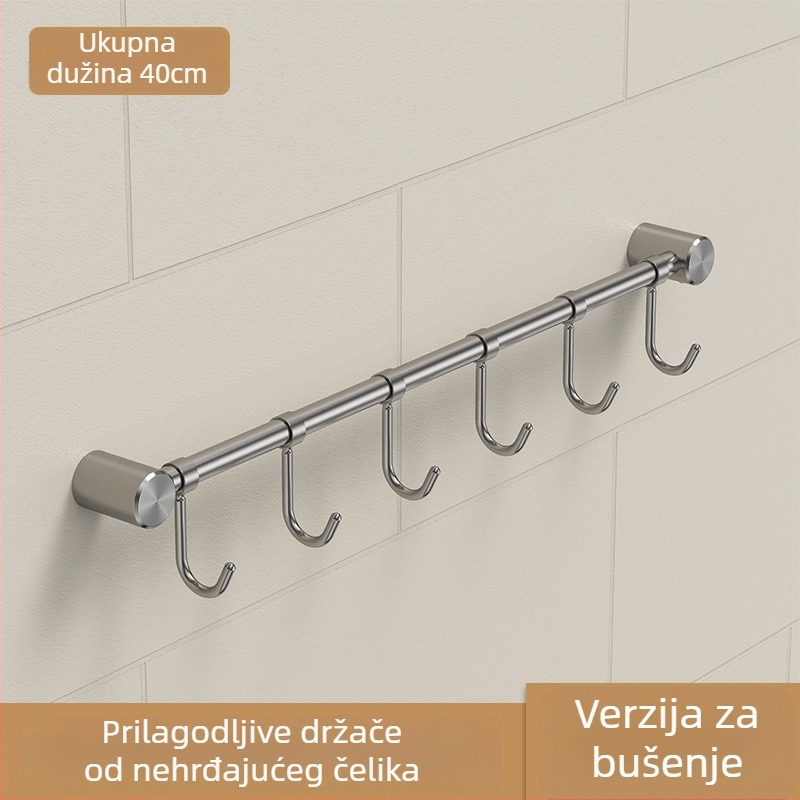 Kuhinjski držač posuđa od nehrđajućeg čelika – zidni, brušeni završetak, s jednom šipkom