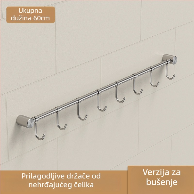 Kuhinjski držač posuđa od nehrđajućeg čelika – zidni, brušeni završetak, s jednom šipkom