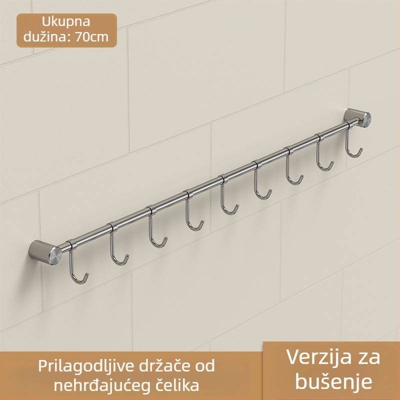 Kuhinjski držač posuđa od nehrđajućeg čelika – zidni, brušeni završetak, s jednom šipkom