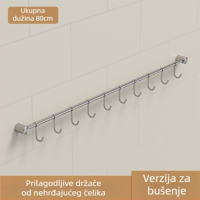 Kuhinjski držač posuđa od nehrđajućeg čelika – zidni, brušeni završetak, s jednom šipkom
