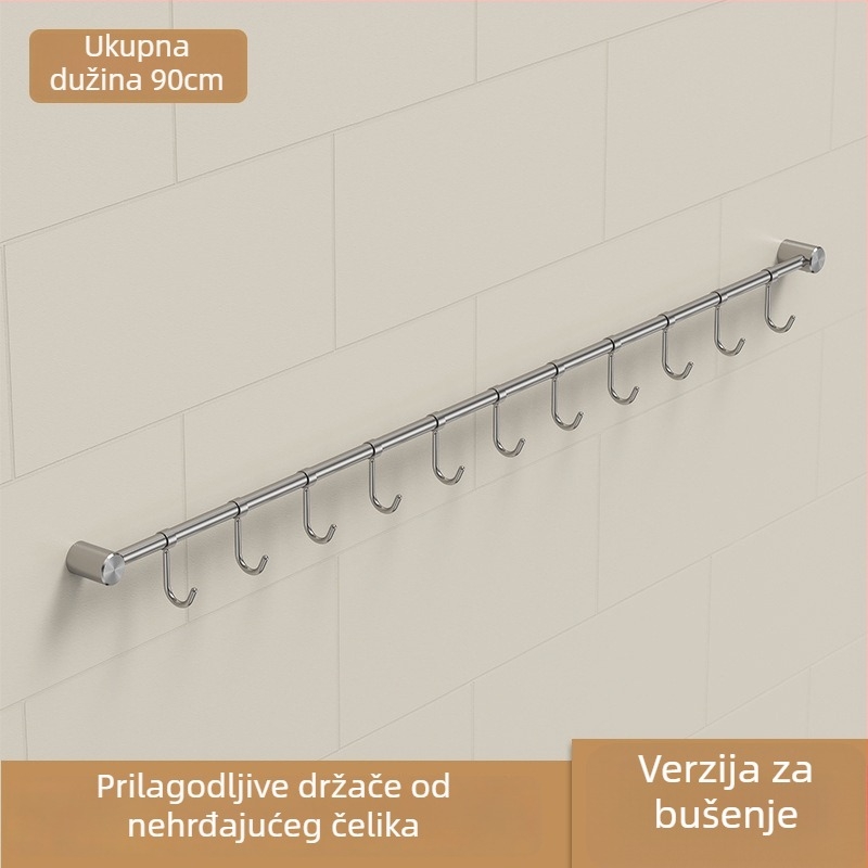 Kuhinjski držač posuđa od nehrđajućeg čelika – zidni, brušeni završetak, s jednom šipkom