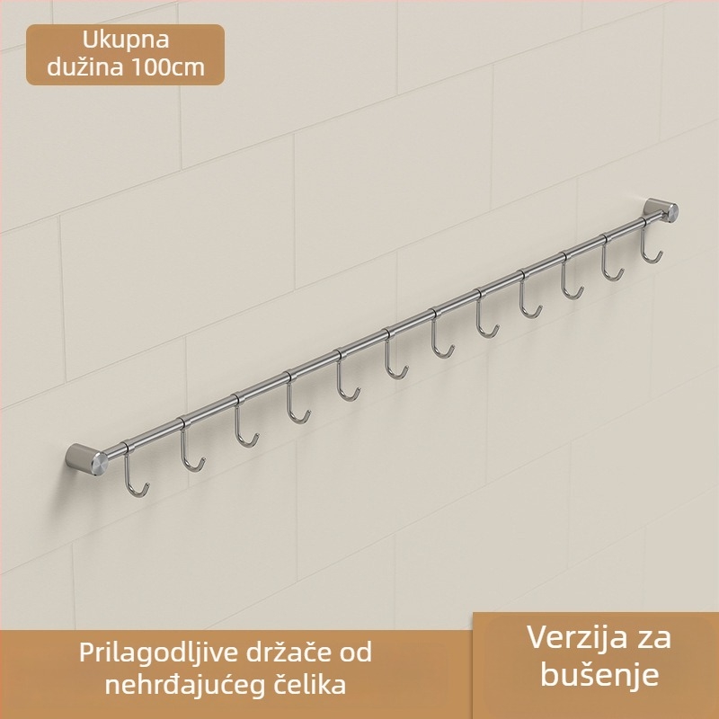 Kuhinjski držač posuđa od nehrđajućeg čelika – zidni, brušeni završetak, s jednom šipkom