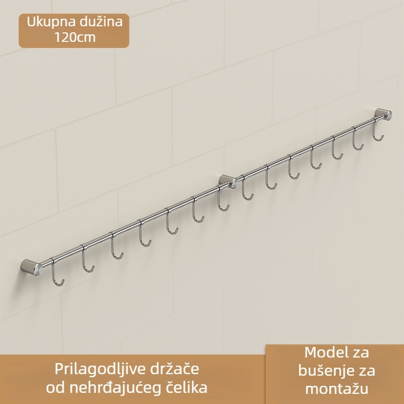 Kuhinjski držač posuđa od nehrđajućeg čelika – zidni, brušeni završetak, s jednom šipkom