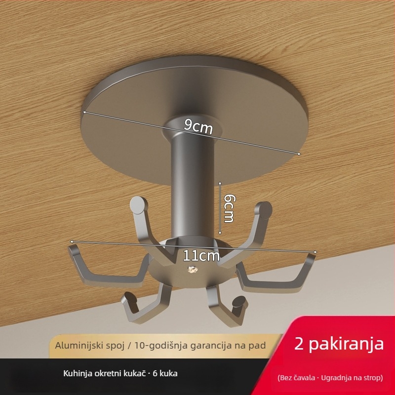 Aluminijski zidni organizator za kuhinju s rotirajućim držačem špatula i žlica; instalacija bez bušenja; jednostavan moderni dizajn za pohranu kuhinjskih alata i daski za rezanje.