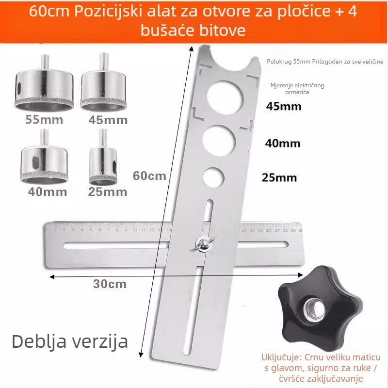 Univerzalni alat za otvaranje rupa u pločicama i lokator rupa za građevinske radove