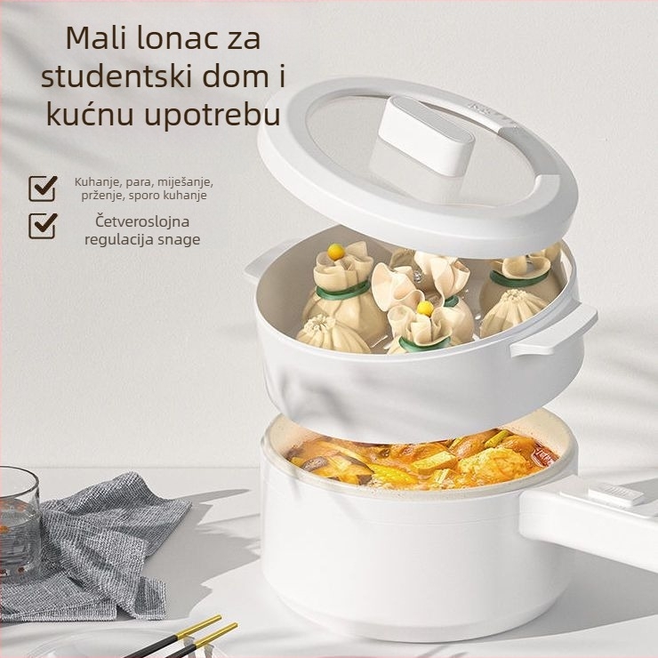 Pametni električni kuhalo, višenamjensko: kuhanje rezanaca, kuhanje riža na paru, kaša, prženje i hot pot – sve u jednom; keramički unutarnji lonac; uklonjiv i periv; upravljački gumb; kapacitet 2 L ili manje; za 2–3 osobe (2 L ili manje; 2–3 osobe; kerami