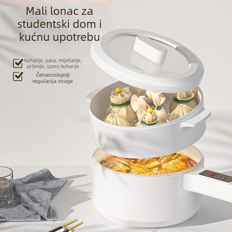 Pametni električni kuhalo, višenamjensko: kuhanje rezanaca, kuhanje riža na paru, kaša, prženje i hot pot – sve u jednom; keramički unutarnji lonac; uklonjiv i periv; upravljački gumb; kapacitet 2 L ili manje; za 2–3 osobe (2 L ili manje; 2–3 osobe; kerami