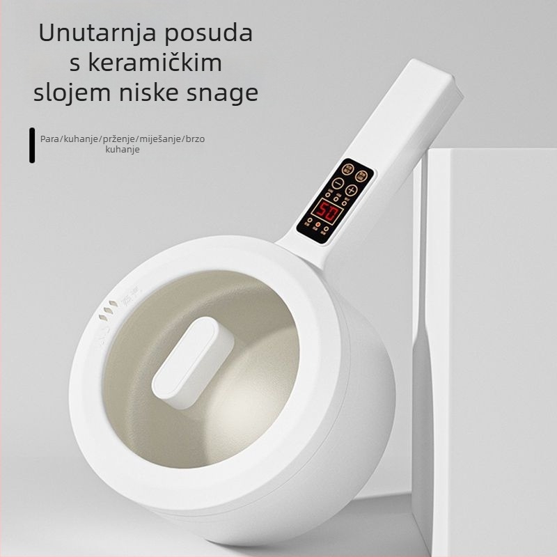 Pametni električni kuhalo, višenamjensko: kuhanje rezanaca, kuhanje riža na paru, kaša, prženje i hot pot – sve u jednom; keramički unutarnji lonac; uklonjiv i periv; upravljački gumb; kapacitet 2 L ili manje; za 2–3 osobe (2 L ili manje; 2–3 osobe; kerami