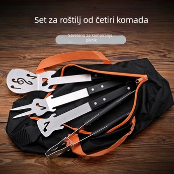 Kamp kuhanje oprema set - klipsa, vilica i lopatica; materijal: nehrđajući čelik i drvo; stil: moderni minimalizam.