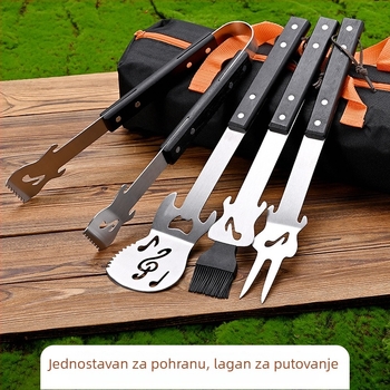 Kamp kuhanje oprema set - klipsa, vilica i lopatica; materijal: nehrđajući čelik i drvo; stil: moderni minimalizam.