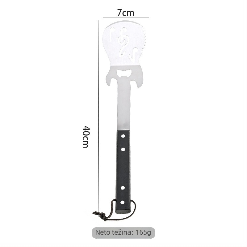 Kamp kuhanje oprema set - klipsa, vilica i lopatica; materijal: nehrđajući čelik i drvo; stil: moderni minimalizam.