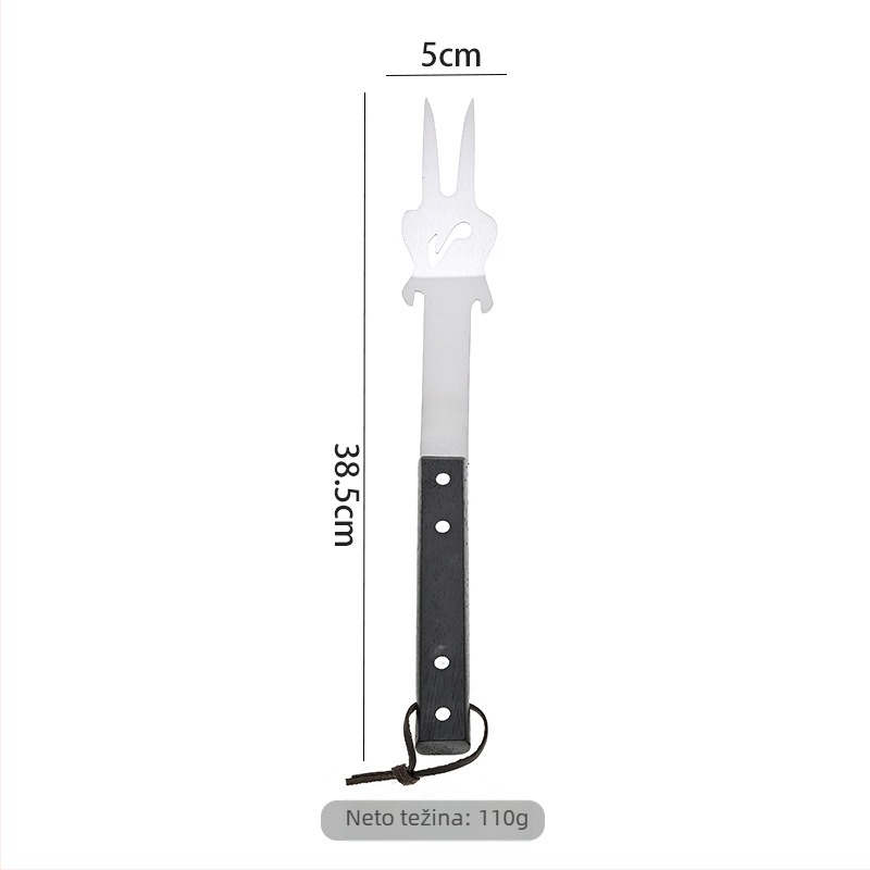 Kamp kuhanje oprema set - klipsa, vilica i lopatica; materijal: nehrđajući čelik i drvo; stil: moderni minimalizam.