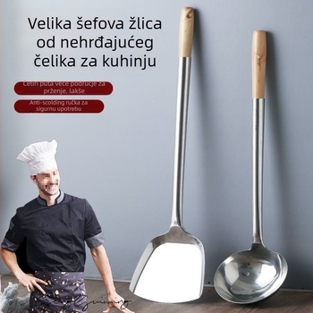 Žlica i špatula za kuhanje od 304 nehrđajućeg čelika s dugim držalom — višenamjenski kuhinjski alat za kuhanje, prženje i posluživanje