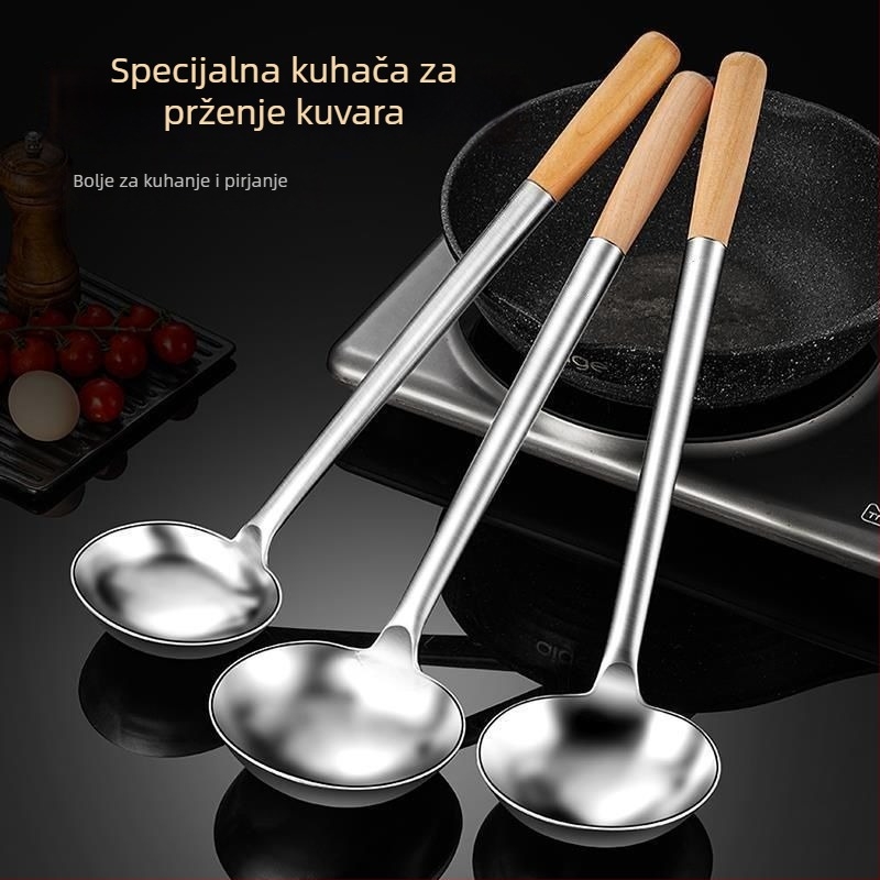 Žlica i špatula za kuhanje od 304 nehrđajućeg čelika s dugim držalom — višenamjenski kuhinjski alat za kuhanje, prženje i posluživanje