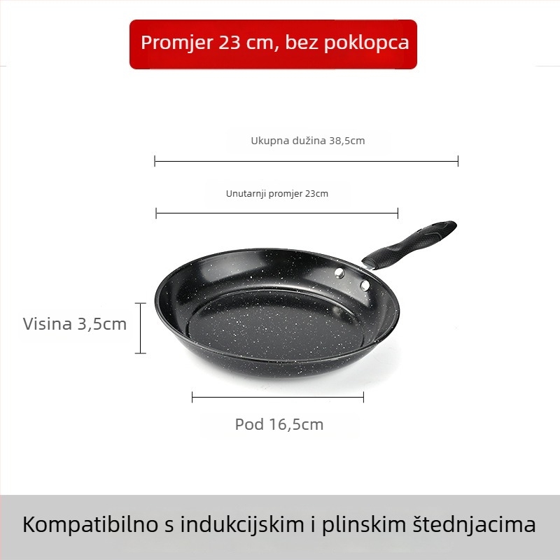 Tiganj s ravnim dnom od Maifan kamena s neprijanjivim premazom, stakleni poklopac, karbonska čelik, pogodan za indukciju