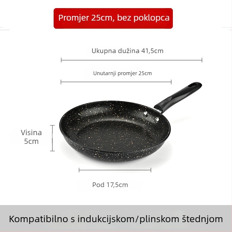 Tiganj s ravnim dnom od Maifan kamena s neprijanjivim premazom, stakleni poklopac, karbonska čelik, pogodan za indukciju