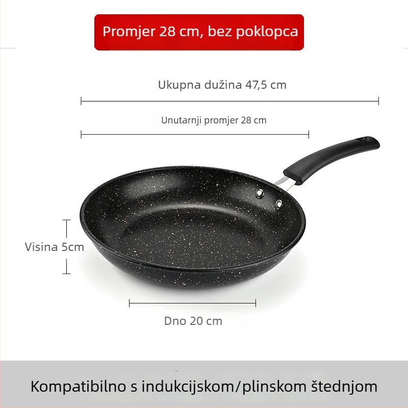 Tiganj s ravnim dnom od Maifan kamena s neprijanjivim premazom, stakleni poklopac, karbonska čelik, pogodan za indukciju