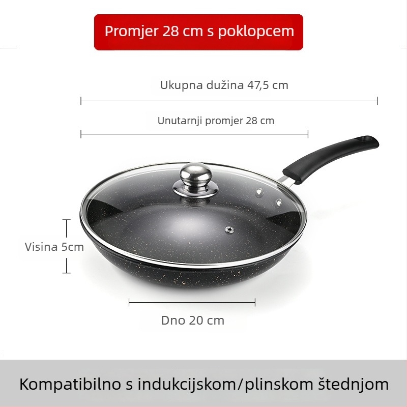 Tiganj s ravnim dnom od Maifan kamena s neprijanjivim premazom, stakleni poklopac, karbonska čelik, pogodan za indukciju