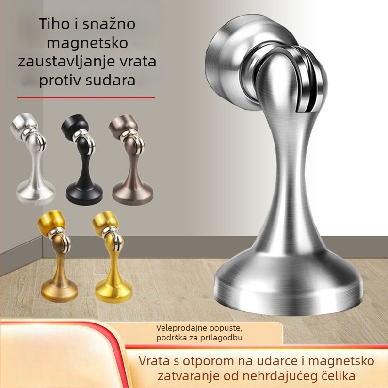 Magnetski držač vrata, model 201, od nehrđajućeg čelika, zidna montaža, završna obrada elektroplatiranje/poliranje (Model 201; Nehrđajući čelik; Magnetski držač vrata; Zidna montaža; Elektroplatiranje/poliranje)