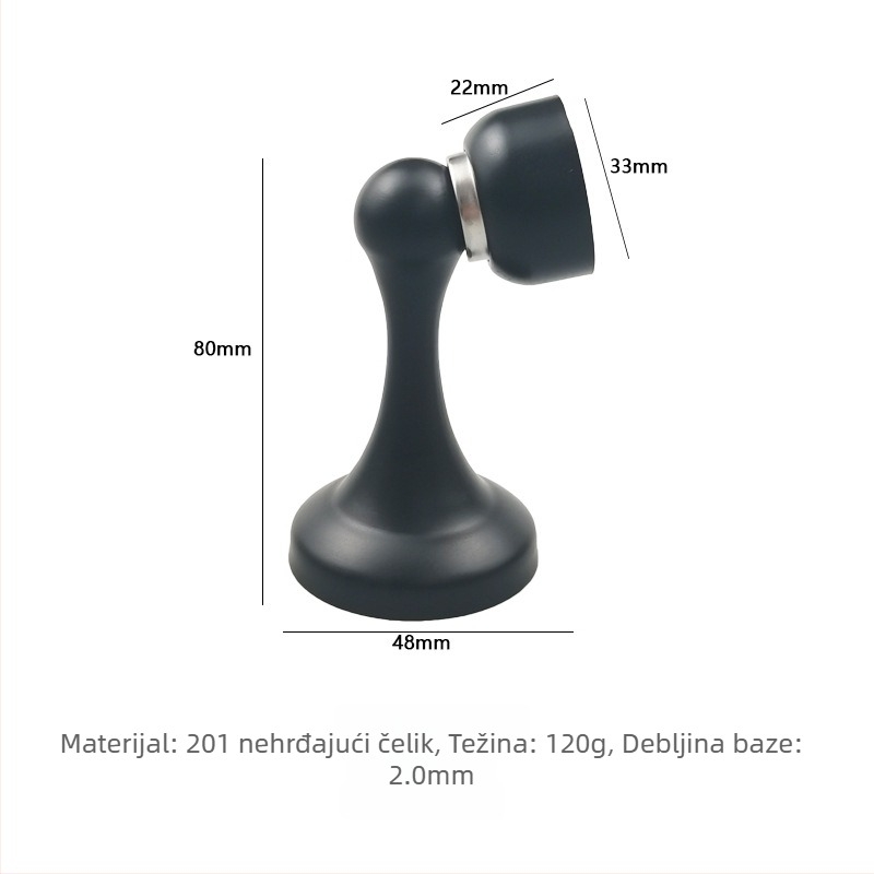 Magnetski držač vrata, model 201, od nehrđajućeg čelika, zidna montaža, završna obrada elektroplatiranje/poliranje (Model 201; Nehrđajući čelik; Magnetski držač vrata; Zidna montaža; Elektroplatiranje/poliranje)