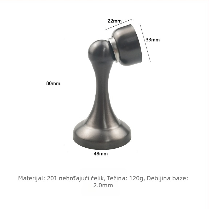 Magnetski držač vrata, model 201, od nehrđajućeg čelika, zidna montaža, završna obrada elektroplatiranje/poliranje (Model 201; Nehrđajući čelik; Magnetski držač vrata; Zidna montaža; Elektroplatiranje/poliranje)