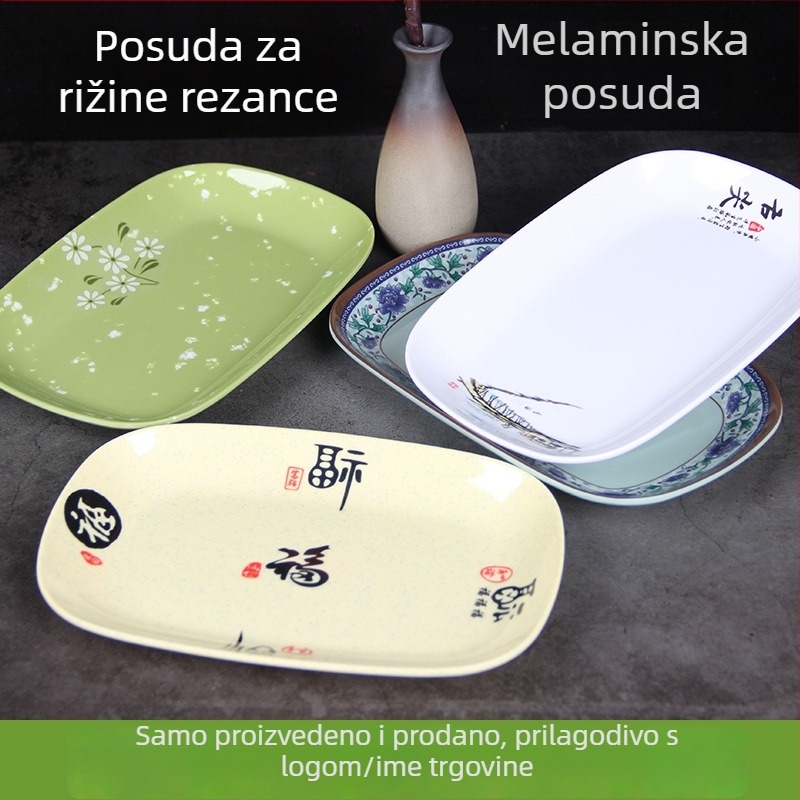 Melamin kvadratna poslužna ploča s glaziranom površinom, više uzoraka, pogodna za hotele i ugostiteljstvo
