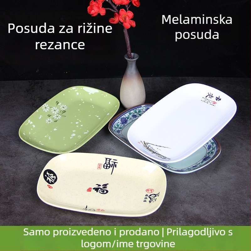 Melamin kvadratna poslužna ploča s glaziranom površinom, više uzoraka, pogodna za hotele i ugostiteljstvo