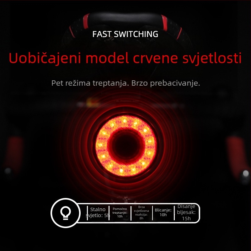Stražnje svjetlo za bicikl s inteligentnim senzorom kočnice, punjivo, brenda MJR, za cestovne bicikle noću
