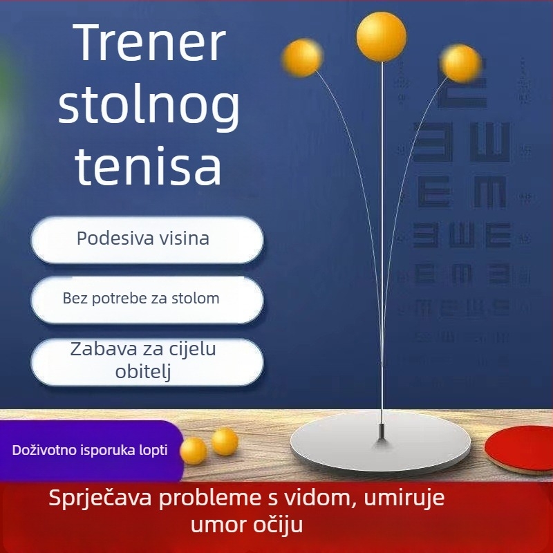Trener za stolni tenis s mekanom osovinom i loptom za vid za solo trening, metalna baza