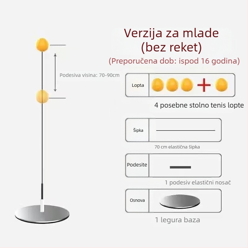 Trener za stolni tenis s mekanom osovinom i loptom za vid za solo trening, metalna baza